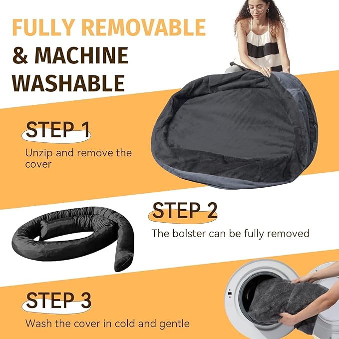Orthopedic Washable Large Dog Bed: Waterproof Pet Bed with Bolsters - Removable Washable Cover for L XL XXL Large Sized Dog Bed - Non-Slip Bottom - Dark Gray