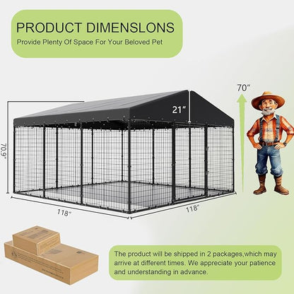 Gotland Dog Kennel Outdoor 10 x10 x6 FT, Dog Cage Outdoor for Medium/Large Dogs with Waterproof Roof Double Secure Locks Ground Spikes, All Weather Heavy Duty Dog Enclosure for Backyard Farm Ranch
