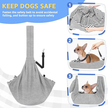 SlowTon Dog Carrier Sling - Thick Padded Shoulder Strap Adjustable Dog Carriers for Small Dogs, Puppy Carrier Purse for Pet Cat with Front Zipper Pocket Safety Belt Machine Washable (Grey, S)