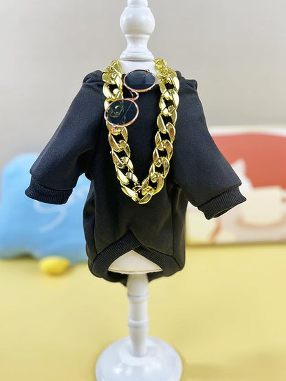 QWINEE 3Pcs Dog Hoodie Cat Apparel Dog Custume Set with Necklace and Sunglasses Pet Clothes for Puppy Small Medium Dogs Cats Multicolor M