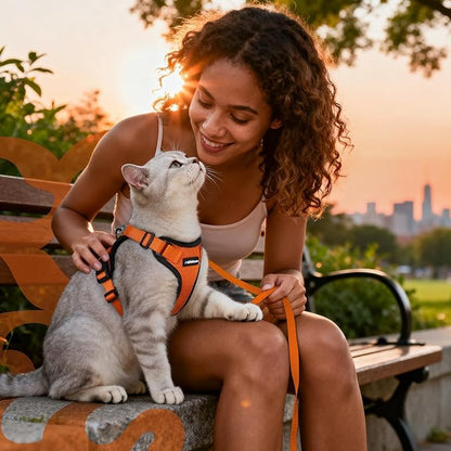 rabbitgoo Cat Harness and Leash for Walking, Escape Proof Soft Adjustable Vest Harnesses for Cats, Easy Control Breathable Reflective Strips Jacket, Orange, XS