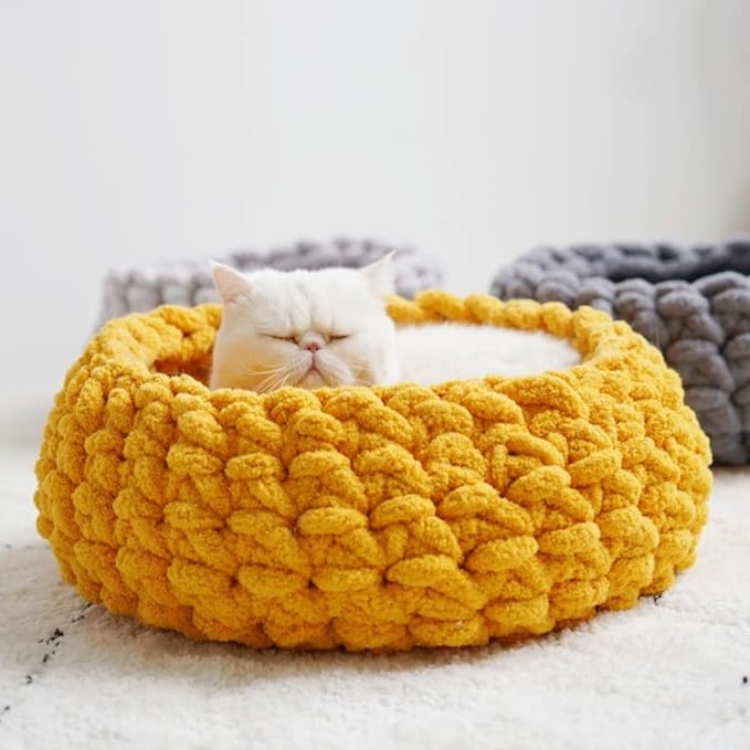Cat Nest Bed - Premium Self Warming Handwoven Washable Extra Soft Round Cave House for Indoor Kitten & Kitty, Small & Large (MapleLeaf Red,Medium)
