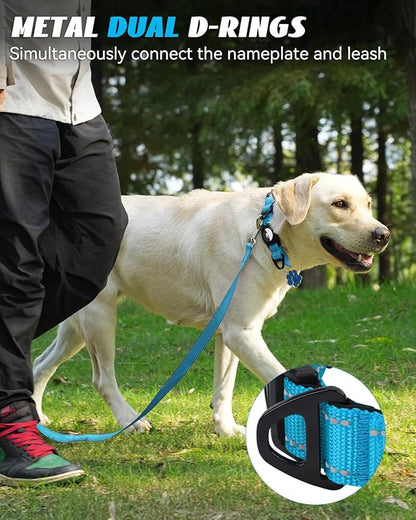 Joytale Airtag Dog Collar, Reflective Pet Collar with Waterproof AirTag Holder, Dual D-Rings, Soft Padded Adjustable for Extra Large Dogs, SkyBlue, XL