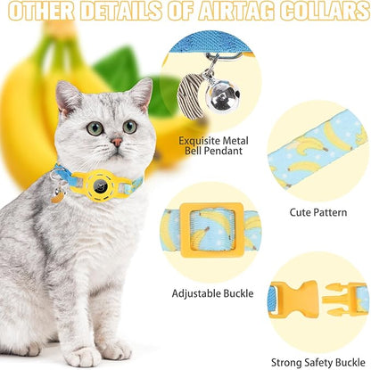BINGPET AirTag Cat Collar with Bells, Upgraded Safety Elastic Cat Collar with Airtag Cat Collar Holder, Anti-Lost Cat Collars for Girl Boy Cats, Anti-Suffocation Kitty Puppy Collars