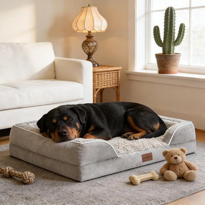 Comfort Expression Orthopedic Dog Bed for Small Dogs 24x16 Inch, Waterproof Egg Crate Foam Small Pet Bed with Removable Bolsters, Dog Couch with Washable Cover & Non-Slip Bottom, Grey White