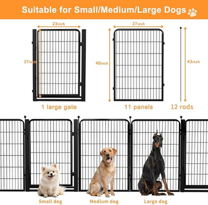 Dog Fence Outdoor Pens Outside,Portable Dog Play Pen 40" H 12 Panels Pet Playpen Exercise Pens for Puppys Small Medium Large Dogs RV Camping Yard Garden Indoor Wide Gate