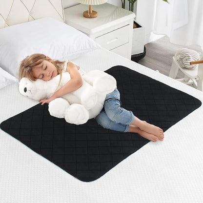 2 Pack Washable Incontinence Bed Pads, Reusable Underpads for Kids, Adults, Elderly, Hospitals & Pets, Waterproof Bed Protector Pad for Bed, Sofa, Floor, Super Absorbent Bed Pad 24" x 36"- Black