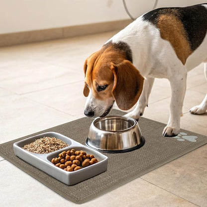 PUPTECK Dog Food Mat, Absorbent Pet Cat Feeding Mat for Food and Water Bowls, Anti-Slip Dog Placemat for Floors Waterproof, Pet Supplies Accessories, Khaki M