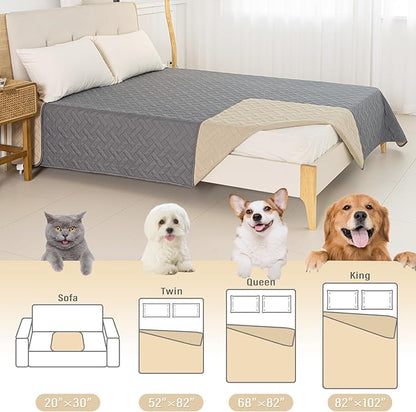 BOCTOPUG Dog Bed Cover for Pets Blankets Rug Pads for Couch Protection Waterproof Bed Covers Dog Blanket Furniture Protector Reusable Changing Pad (Dark Grey+Beige, 82"x102")