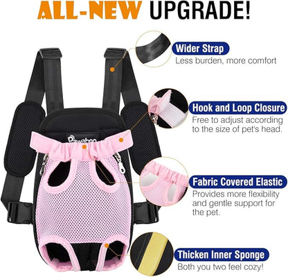 Pawaboo Pet Carrier Backpack, Adjustable Pet Front Cat Dog Carrier Backpack Travel Bag, Legs Out, Easy-Fit for Traveling Hiking Camping for Small Medium Dogs Cats Puppies, Small, Pink