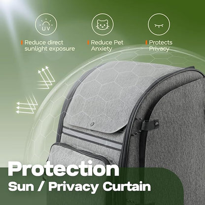 Premium Dog & Cat Carrier Backpack for Travel, Hiking & Vet Visits - Solid Durable Pet Backpack with Breathable Mesh, Safety Strap, Anti-Anxiety Curtain & Storage Pockets, Gray