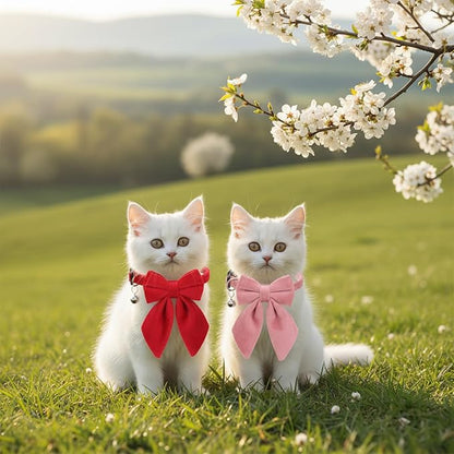 2Pcs Cat Collars for Girl Cats Breakaway Pink Cat Collar with Removable Bow Adjustable Kitten Collar with Bell for Cute Kitten Girl Cats （Pink Red）
