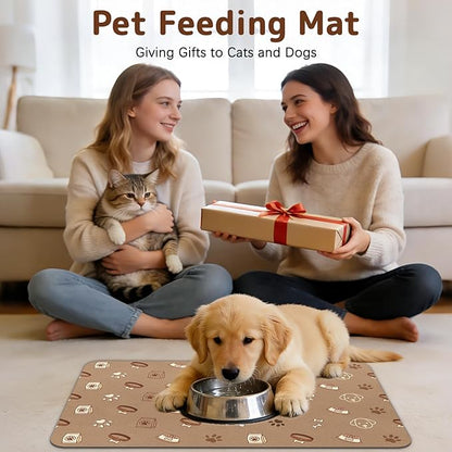 Dog Food Mat for Bowls, Absorbent Quick Dry Dog Cat Mats for Food and Water, Non-Slip Backing Pet Mat Pet Supplies - Bone Pattern