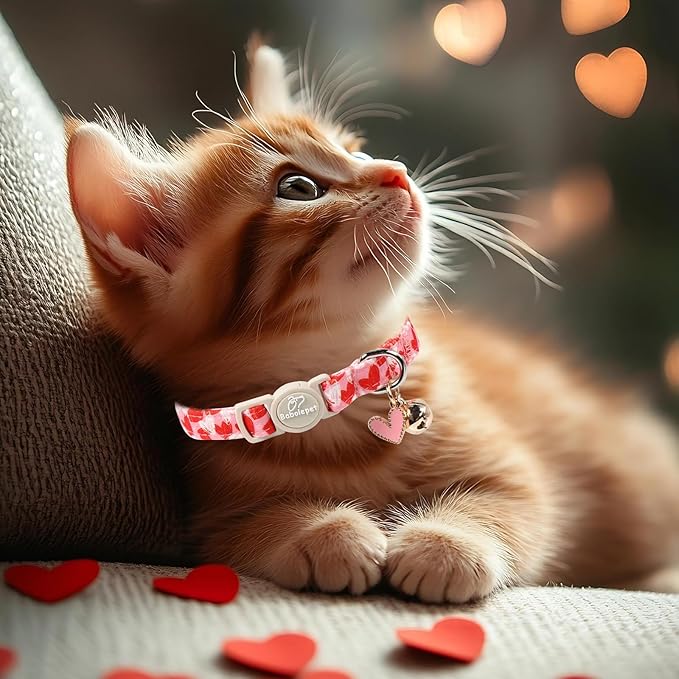 2 Pack Valentines Cat Collars - Valentine Breakaway Cat Collar with Bell, Pink and Red Heart Pendant, Adjustable Kitten Collars for Girl Boy Cats, Cute Red Hearts