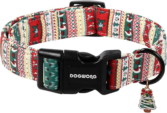 DOGWONG Christma Dog Collar, Classic Cute Red Green Christmas Tree Dog Collar for Boy and Girl Dogs, Strong Plastic Buckle Dog Collars for Small Dogs,S