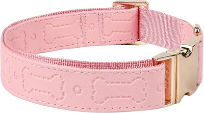 TDTOK Stylish Leather Dog Collar, Comfortable Soft PU Leather Dog Collars for Large Medium Small Dogs with Quick Release Metal Buckle, Adjustable Pet Collar with Cute Bone Pattern Design