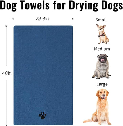 Microfiber Dog Towels for Drying Dogs, Super Absorbent and Soft Pet Grooming Towel, 40 Inch X 23.6 Inch, Perfect for Large, Medium or Small Dogs, Blue