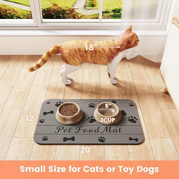 Pet Feeding Mat-Absorbent Pet Placemat for Food and Water Bowl, with Waterproof Rubber Backing, Quick Dry Water Dispenser Mat for Dog and Cat (24"x16", Bones)