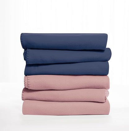 Fleece Throw Blankets Bulk Fleece Blankets Solid Wholesale Lightweight Warm Soft for Pet Bed Sofa Couch Office Wedding Gifts Travel Seasons Navy and Pink 50x60 Inches Pack of 6