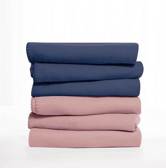 Fleece Throw Blankets Bulk Fleece Blankets Solid Wholesale Lightweight Warm Soft for Pet Bed Sofa Couch Office Wedding Gifts Travel Seasons Navy and Pink 50x60 Inches Pack of 6