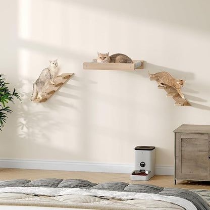 HOOBRO Cat Wall Shelves Set of 2, Wood Wall Mounted 4-Level Cat Wall Steps, Cat Wall Climber Furniture, Cat Climbing Shelves with Jute Scratching Steps, for Cat Perches and Platforms, Nature NL42CS03