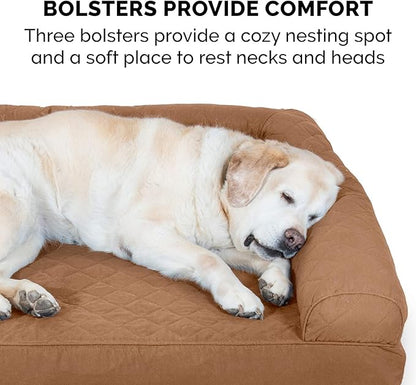 Furhaven Orthopedic Dog Bed for Large Dogs w/ Removable Bolsters & Washable Cover, For Dogs Up to 95 lbs - Quilted Sofa - Toasted Brown, Jumbo/XL