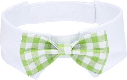 Segarty Dog Bow Tie for Neck Girths 16.5-21.2in, Adjustable Green Plaid Bowtie Collar for Extra Large Dog, Pet Necktie Comfortable Cotton Grooming Accessories for Formal Wedding Holiday Birthday Party