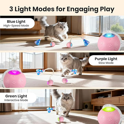 Rocfish Durable Interactive Cat Toys for Indoor Cats, Smart Automatic Cat Chase Ball Toy, Upgraded Speedy Tail Kitten Toy for Bored Indoor Adult Pets (New Pink)