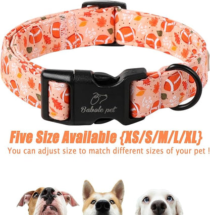 Fall Dog Collar, Cute Football Pattern Puppy Collar, Orange Adjustable Cotton Holiday Tanksgiving Dog Collars for Small Medium Large Boy&Girl Dogs S