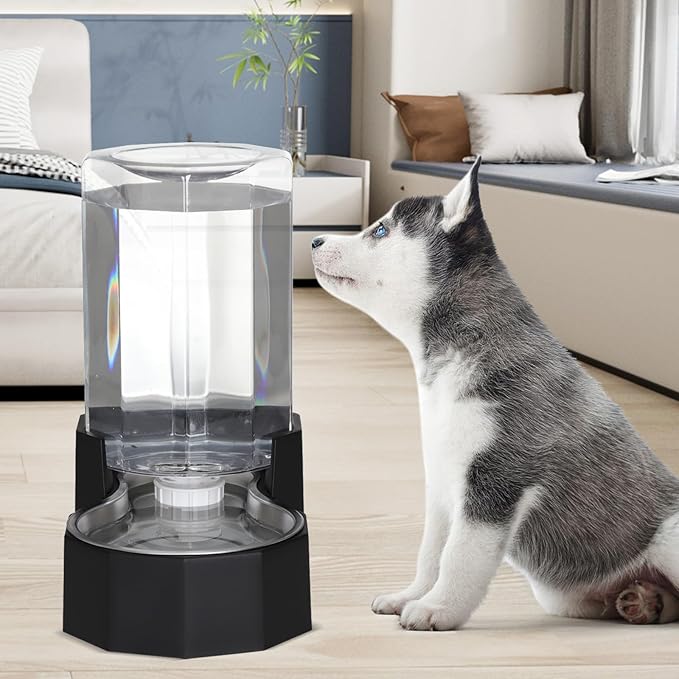 Sfozstra Dog Water Bowl Dispenser: 6L Large Black Gravity Stainless Steel Bowl - Without Filter - Pet Feeder for Pets Indoor/Outdoor Use by Owners
