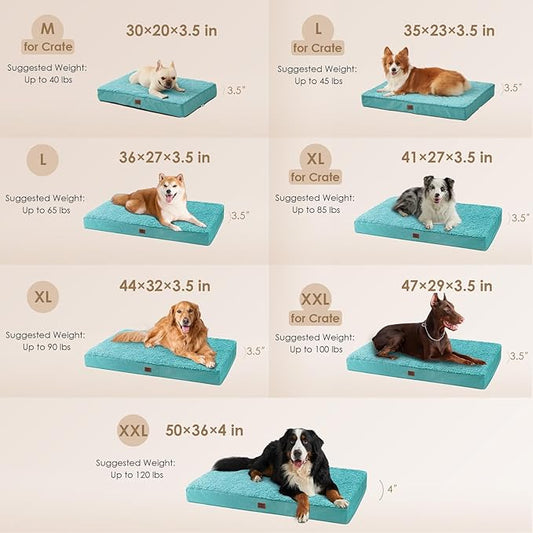 EHEYCIGA Orthopedic XL Dog Beds for Extra Large Dogs with Removable Washable Cover, Turquoise Blue, 44x32