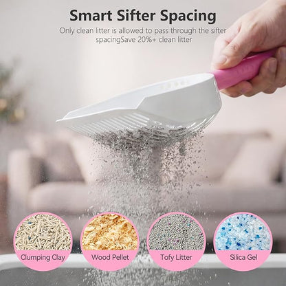 Cat Litter Scoop, Metal Scooper for Cat Box, Aluminum Alloy Sifter, Deep Shovel Poop Cleaner, Long Handle Ergonomic Grip, Rustproof Waterproof Construction, Design for Litter Box Cleaning