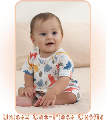 Unisex Summer Trendy 2-Pack Rompers Short Sleeve Zipped Bodysuit Infant Cotton Outfits