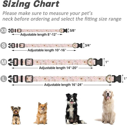 Reflective Dog Collar for Large Dogs, Cute Flower Theme Adjustable Heavy-Duty Nylon Puppy Collar for Boy and Girl Female, Soft Pet Accessories with Quick Release Buckle, Neck 16-24", Pink