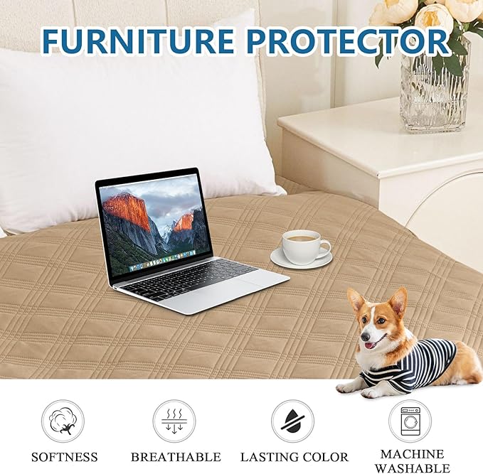 hyha Waterproof Dog Blanket, Reversible Pet Bed Blanket, Soft Sofa Couch Cover for Dogs Washable, Waterproof Pet Couch Covers for Sofa Puppy Cats Furniture Protector(52"x82", Camel/Camel)
