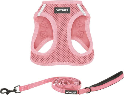 Best Pet Supplies Voyager Step-in Air All Weather Mesh Harness and Reflective Dog 5 ft Leash Combo with Neoprene Handle, for Small, Medium and Large Breed Puppies - Harness Leash Set (Pink), M