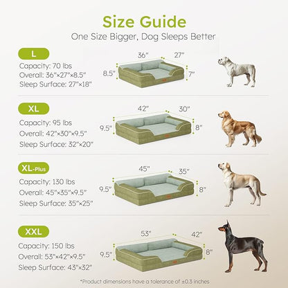 XXL Dog Bed for Extra Large Dogs, Giant Orthopedic Dog Bed with Cooling Gel Memory Foam, Waterproof Pet Bed with Removable Washable Cover, 53" Pet Sofa bed Dutch Velvet with Bone Toy, Dark Green