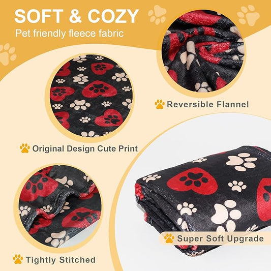 Dog Blankets for Large Dogs, 60"x50" Blanket Washable, Fuzzy Soft Pet Mat Throw Cover for Kennel Crate Bed, Cute Paw Pattern, Cat Blanket, Gifts Medium Small Pet Essentials, Black Red