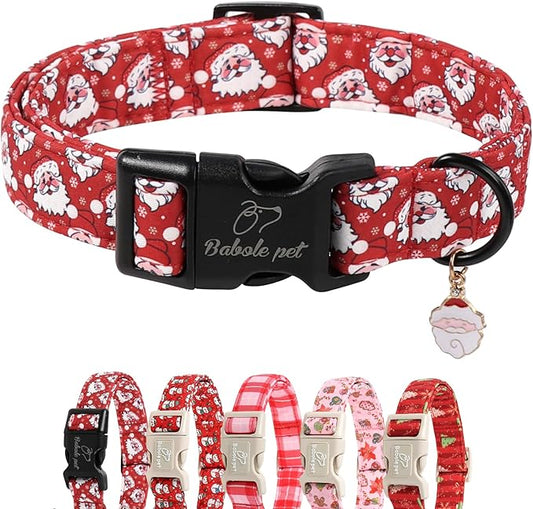 Christmas Dog Collar - Cute Red Santa Christmas Puppy Collar with Safety Buckle, Soft Adjustable Holiday Dog Collars for Small Medium Large Dogs S
