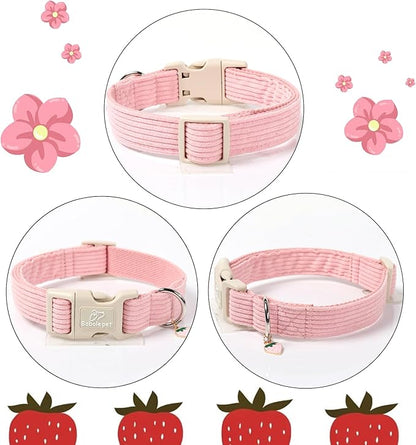 Cute Corduroy Dog Collar - Pink Adjustable Dog Collars for X-Small Dogs 4-10lbs, Fade-Proof with Secure Snap & Little Charm, Christmas Birthday Gift, XS