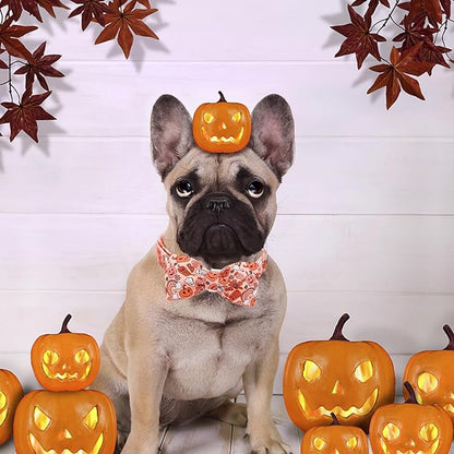 Halloween Dog Collar, Pet Collar Dog Bow Pumpkin Girl Boy Holiday Pet Collar Gift Cute Soft Puppy Collar for Large Dogs