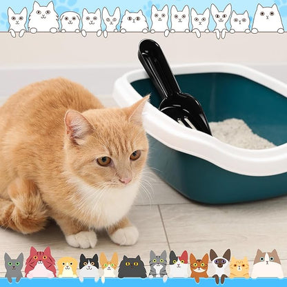 Bokon 6 Pack Disposable Cat Litter Scoop with Wide Slats Plastic Travel Kitty Poop Scooper for Cat Rescue Center Temporary Use When Traveling with Pets(Black)