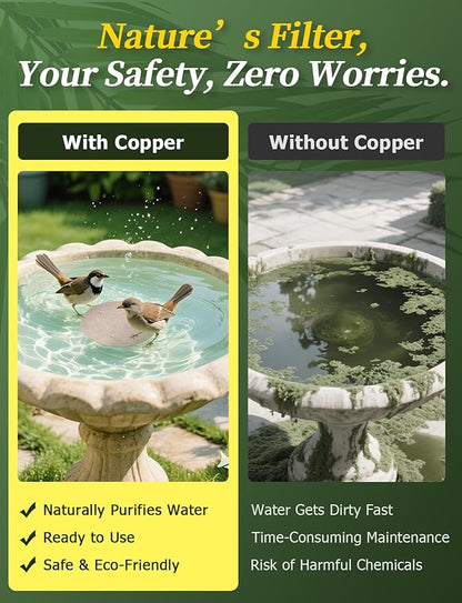 Mellbree Bird Bath Copper Disk, 0.6mm Reinforced 99.99% Pure Copper Cleaning Disk for Physical Safe Clean Water All-Season, Universal Fit for Outdoor Birdbaths, Bowl, Bird Bath Heater Solar (Flower)