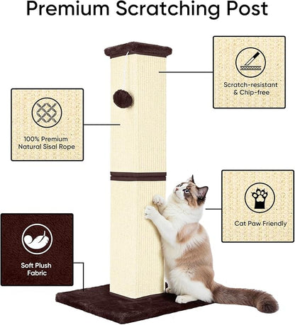 Cat Scratching Post 32 Inch for Indoor Large Cats and Kitten, Nature Sisal Tall Cat Scratch Post, Sisal Cat Scratcher Improve Cat's Scratching Habits and Protect Your Furniture, Beige