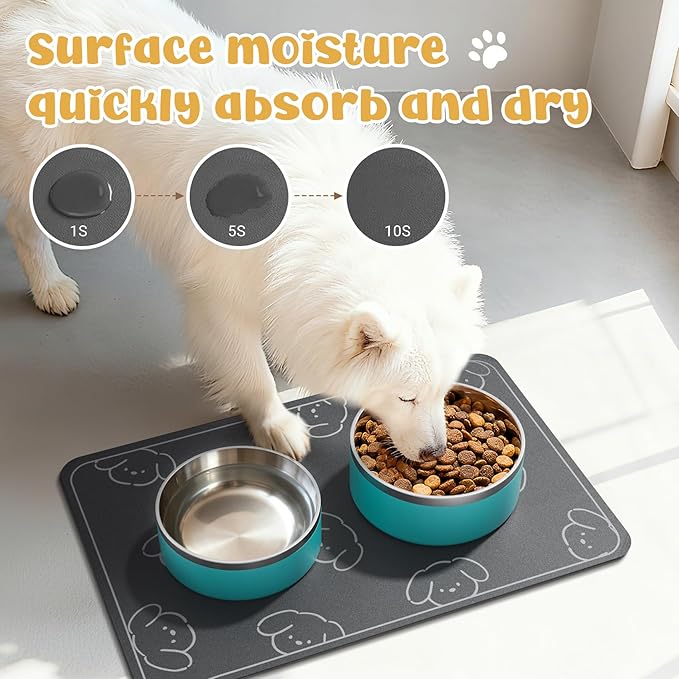 Dog Food Mat, Diatom Ooze Cat Water Mats Non Slip for Floors Waterproof and Water Absorption, Easy to Clean-Dog (15.5" H*23.5" L)