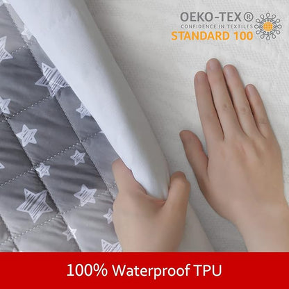 Waterproof Dog Bed Covers Replacement Washable Pet Hair Easy to Remove, Noiseless Quilted Puppy Pet Bed Cover Lovely Grey Star Print 44x54 Inches, for Dog/Cat, Cover Only