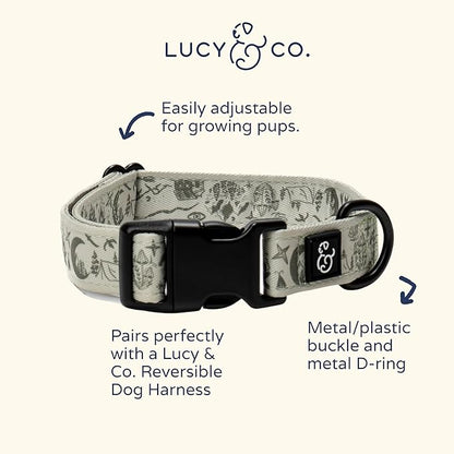 Lucy & Co. Dog Collar - Durable Lightweight Designer Collar for Pets - Adjustable Metal Safety Buckel. - Green Outdoor Plaid - Medium