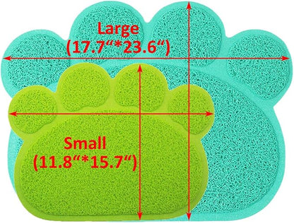 PVC Pet Dog Cat Puppy Kitten Dish Bowl Food Water Feeding Placemat, Non-Slip Cat Litter Mat Paw Shape, Grey Large