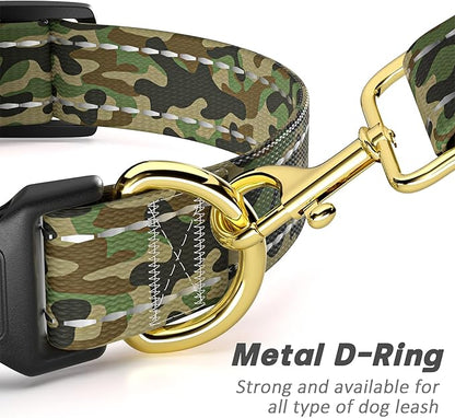 MOODEL Reflective Dog Collar for Small Dogs Cats, Cute Camouflage Adjustable Heavy-Duty Nylon Puppy Collar for Boy and Girl Female, Soft Pet Accessories with Quick Release Buckle, Green