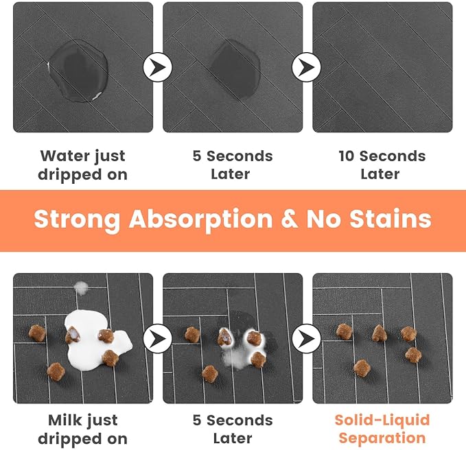 Pet Feeding Mat-Absorbent Pet Placemat for Food and Water Bowl, with Waterproof Rubber Backing, Quick Dry Water Dispenser Mat for Dog and Cat (24"x16", Coffee)